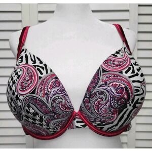 SZ 42DD Cacique Hot Pink Black White Zebra Paisley Padded Underwire Support Bra